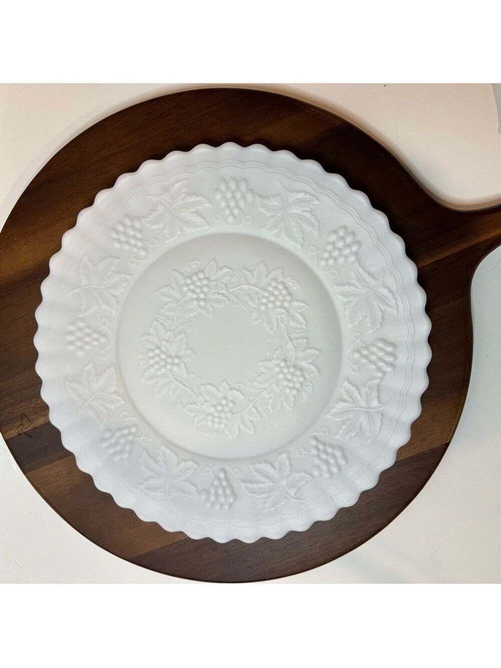 Vintage Imperial Glass-Ohio “Vintage Grape” Milk Glass Plate – 10.5” Scalloped